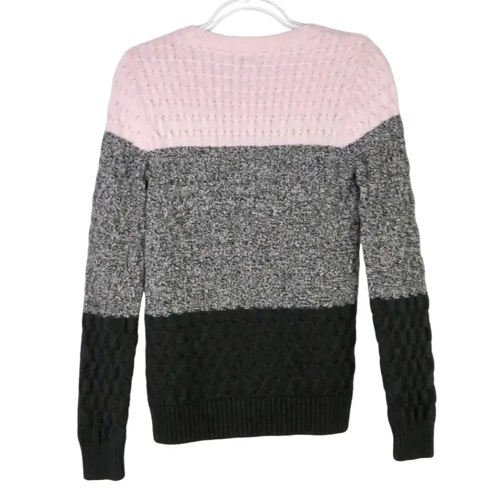 Y2k Croft & Barrow Preppy Pink Color Block Cable Knit Crewneck Sweater Small